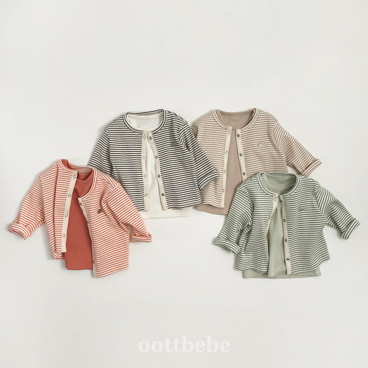 Ribbed Stripe Set (Cardigan & T-shirt)